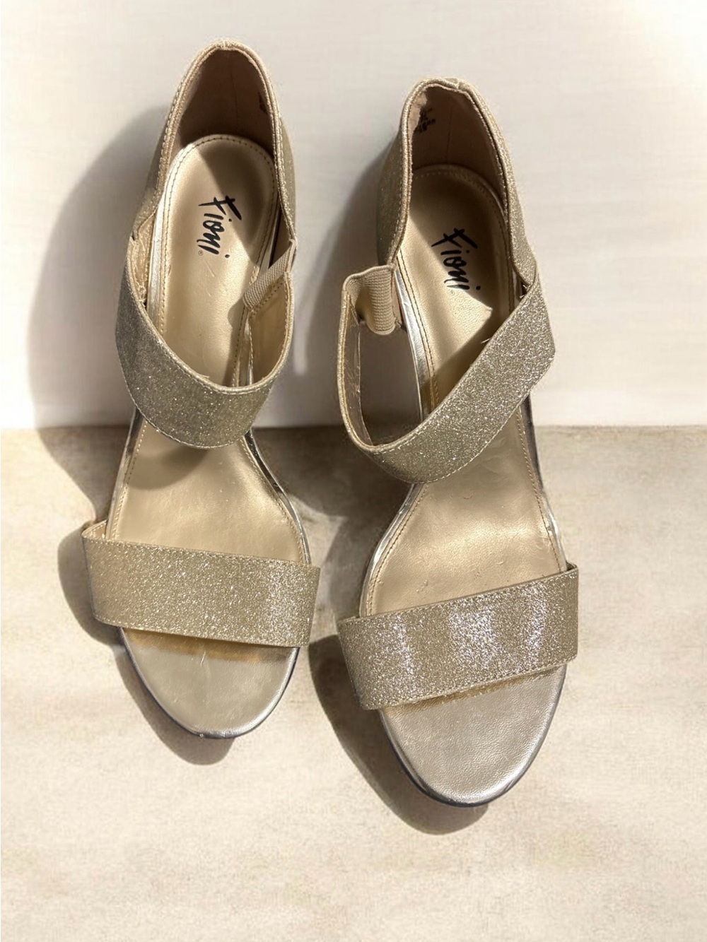 FIONI Clothing Glitter Gold Ankle-Strap Heels
